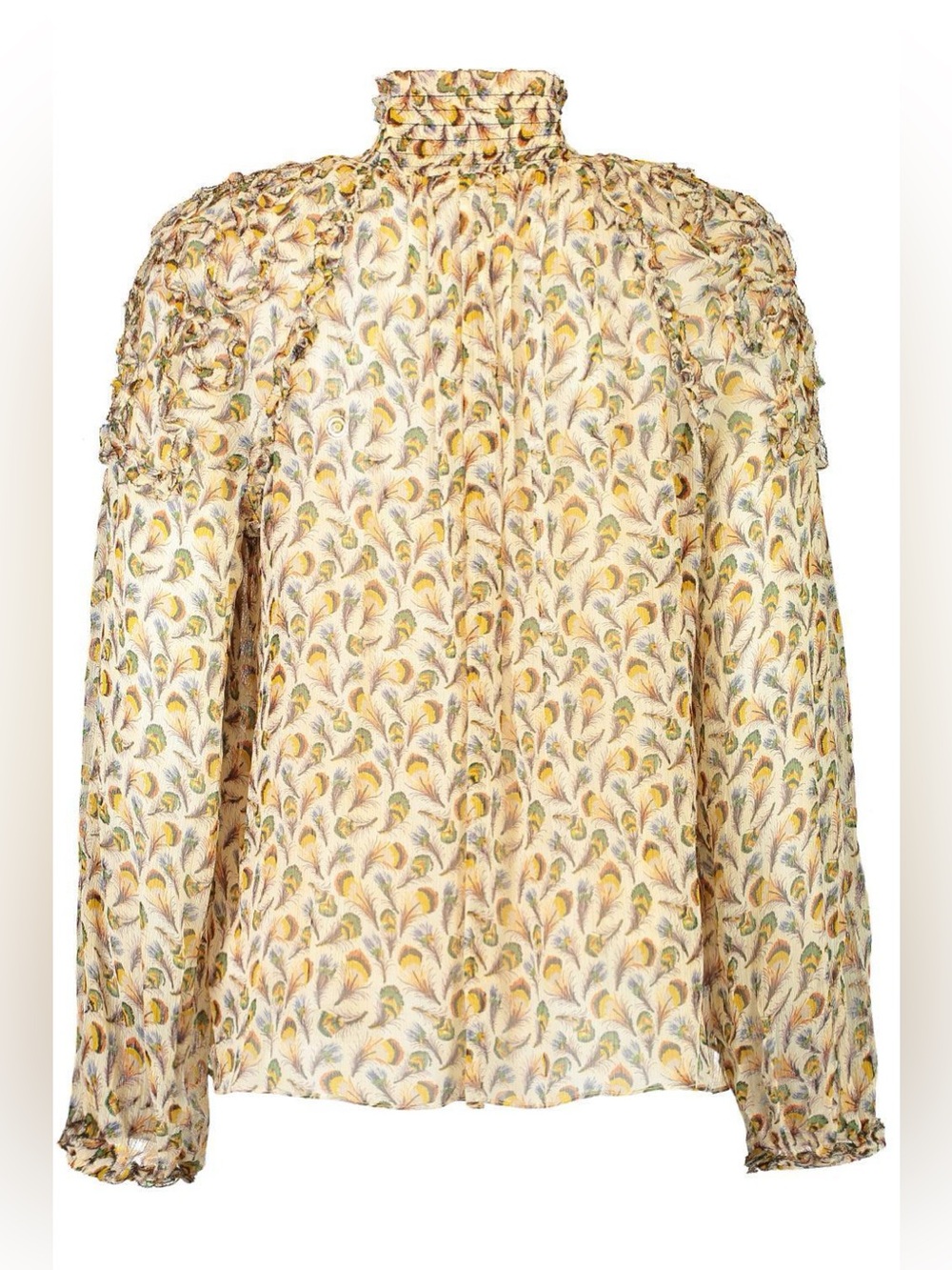 Ulla Johnson Silk 4 High-Neck Magdalena ruffled feather-print silk blouse 4
